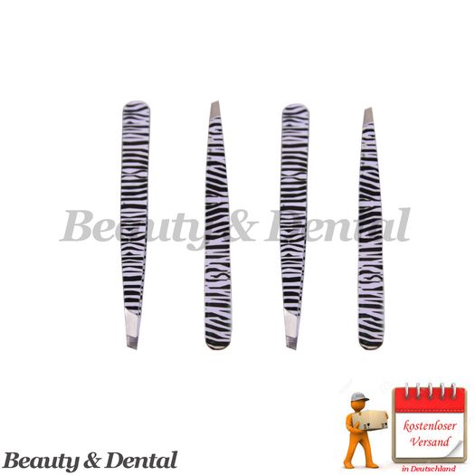 4x Zebra Design Professional Stainless Steel Tweezers Eyebrow Tweezers Eyebrow Clip