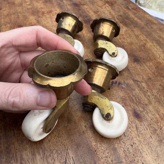 Brass Cap furniture castors with porcelain wheels (4)