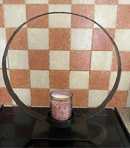 Dark Metal Large Circular Ring Pillar Candle Holder