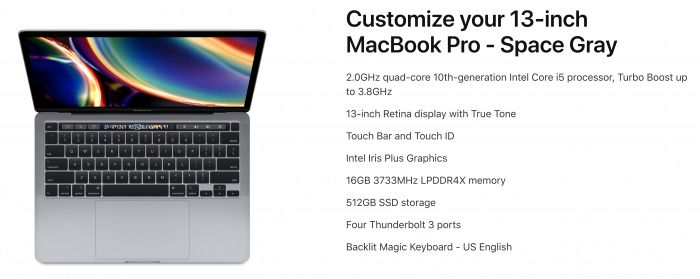MacBook Pro 13-inch, 2020 (i5 Quad-Core, 16GB Memory, 512GB SSD)