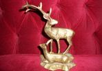 Antique Brass Deer with Fawn On Base, (7