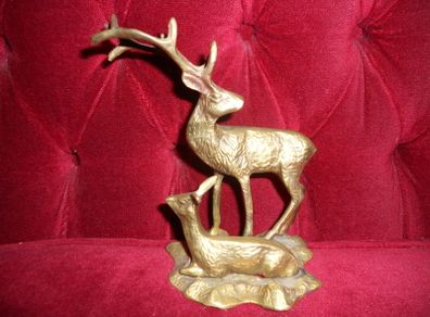Antique Brass Deer with Fawn On Base, (7" x 7")
