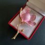 Elegant Pink Magnolia Flower Brooch - Gold Tone Enamel Floral Pin Badge - Botanical Theme Jewelry Image 3