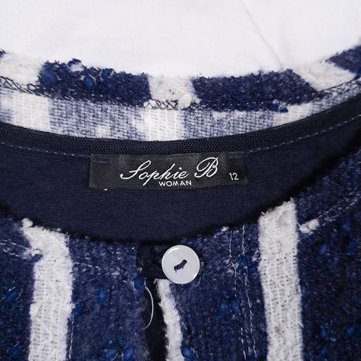 Sophie B Navy Blue White Striped Bolero Cardigan Tiered Mesh Midi Dress 12UK/40EU