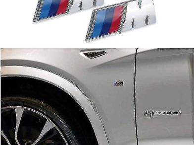 2X BMW M Sport Metal Emblem chrome side wing badge 45X15mm