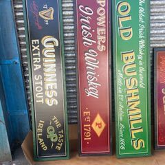 Painted wooden sign.  Jameson, Guinness etc