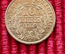 Vatican 1869 10 Lire Gold Coin Papal State Rare Low Mintage 5944 Mintage