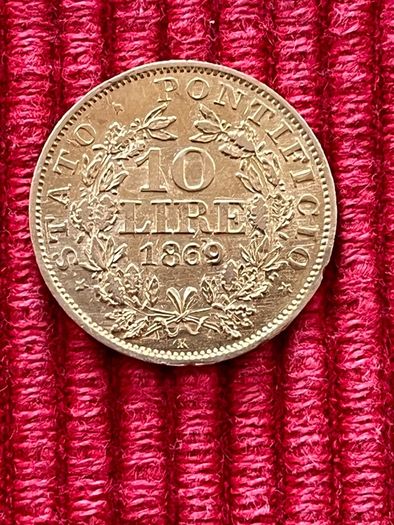 Vatican 1869 10 Lire Gold Coin Papal State Rare Low Mintage 5944 Mintage