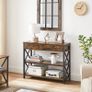 _Console table, hall table with 2 drawers, side table, coffee table with 3 levels, steel frame, X-shaped struts, for hallway, living room, industrial design, vintage brown-black Image 2