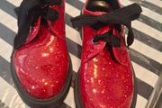 Customised red glitter loafers