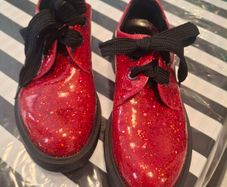 Customised red glitter loafers