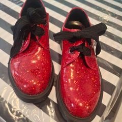 Customised red glitter loafers
