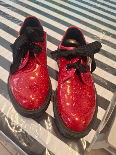 Customised red glitter loafers