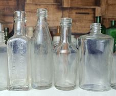 474 - Set of 6 Vintage Clear Glass Cork Screw Top Collectible Decorative Bottles