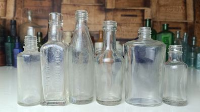 474 - Set of 6 Vintage Clear Glass Cork Screw Top Collectible Decorative Bottles