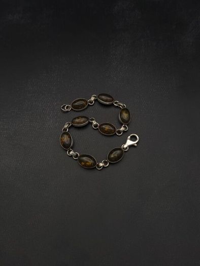 Vintage 925 Sterling Silver & Dark Brown Natural Baltic Amber Bracelet