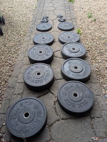 Bumper Plates 150kg set, change plates, 20kg barbell