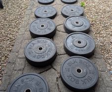 Bumper Plates 150kg set, change plates, 20kg barbell