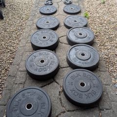 Bumper Plates 150kg set, change plates, 20kg barbell