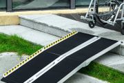 Wheelchair Ramp, 152L x 73Wcm, 272KG Capacity, Folding Aluminium Threshold Ramp with Non-Skid Surface, Transition Plates Above and Below for Home, Steps, Stairs, Curbs, Doorways