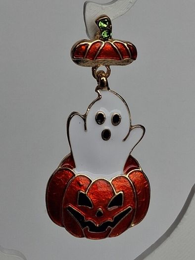 Cute Enamel Ghost in Jack O' Lantern Pumpkin Earrings