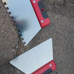 Set of 2 Stainless Steel Plastering & Tiling Spatulas (Notched Trowel + Smooth Taping Knife)