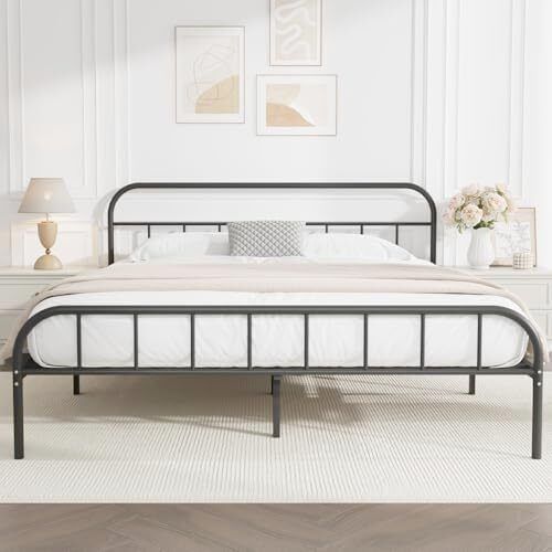 King Metal Bed Frame with Large Storage Space,Black Modern Style Metal Bed Frame,Durable Steel Construction and Easy Assembly 150x200cm