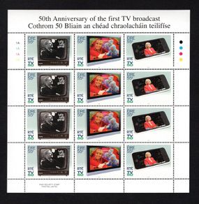 2011 Ireland 50th Anniversary of RTE Commemorative Stamps Sheetlet Plate 1A1A1A1A Mint Never Hinged (MNH)