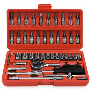 Hand Tool Set Mechanics Kit 46 Piece Precision Screwdriver DIY with Hard Case for Maintenance Work Repair