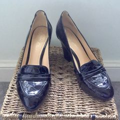 Clarks Black Patent croc loafers court shoes