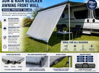 Sun + Rain Blocker 2.8 x 2 m - Front wall for awning