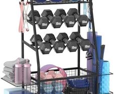 Weight Rack for Dumbbells - Widened Home Gym Storage Rack - Dumbbell Rack with 4 Flexible Wheels and Unique Storage on Both Sides