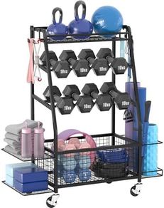 Weight Rack for Dumbbells - Widened Home Gym Storage Rack - Dumbbell Rack with 4 Flexible Wheels and Unique Storage on Both Sides