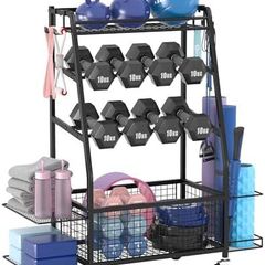 Weight Rack for Dumbbells - Widened Home Gym Storage Rack - Dumbbell Rack with 4 Flexible Wheels and Unique Storage on Both Sides