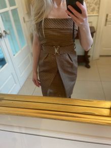 Zara Basic Brown Strapless Mini Dress polka dot