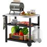 Outdoor Grill Dining Cart 3-Shelf Movable Pizza Oven Table Stand with Stainless Steel Top Image 7