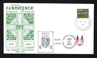 1975 Ireland Eire Philatelic Association 25th Anniversary at 16th Annual Westpex, San Francisco, CA on 8th April 1975 tying 7p Gerl definitive stamp