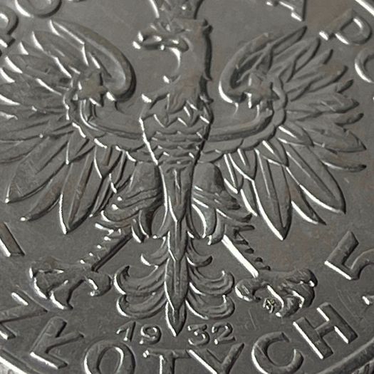 1932 Poland, Silver 5 Zlotych, Very Rare, Warsaw Mint
