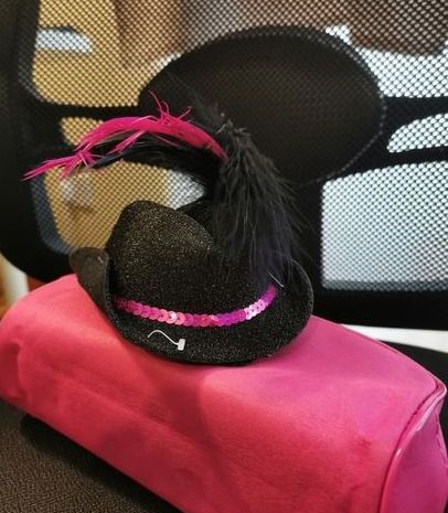 Lovely Black Cowboy Hat with Feathers & Sequins - new/with tags + matching gloves available