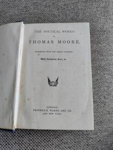 The Poetic Works of Thomas Moore 1895 hardback with a split on the inside cover see photos FREE STANDARD POSTAGE INCLUDED