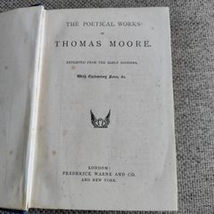 The Poetic Works of Thomas Moore 1895 hardback with a split on the inside cover see photos FREE STANDARD POSTAGE INCLUDED