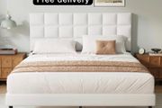 King Bed Frame, Easy Assembly, Sturdy Wooden Slat Support