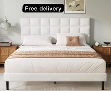 King Bed Frame, Easy Assembly, Sturdy Wooden Slat Support