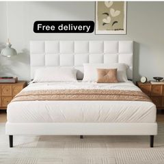 King Bed Frame, Easy Assembly, Sturdy Wooden Slat Support