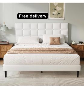 King Bed Frame, Easy Assembly, Sturdy Wooden Slat Support