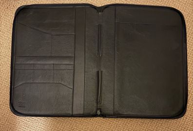 Title: Texier Paris Luxury Black Grained Leather Zipped A4 Portfolio