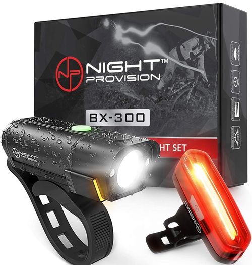 NIGHT PROVISION BX-300 USB Rechargeable LED Bike Light Set Front and Back Cycling Safety Lights Best Headlight with New DUO-120 USB Tail Light for Adults Kids Men Women (FREE POSTAGE)
