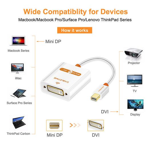 Cabletime Mini DisplayPort to DVI Adapter (Brand New/Warranty)