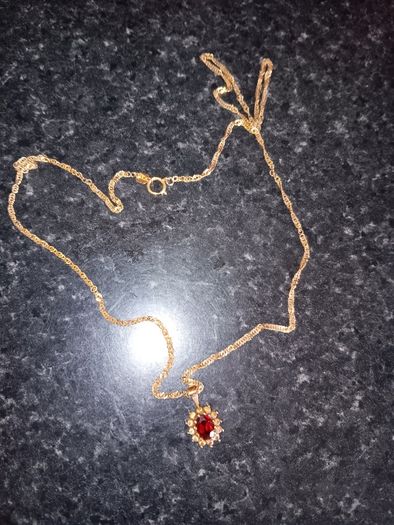 9ct gold necklace with ruby and diamond pendant