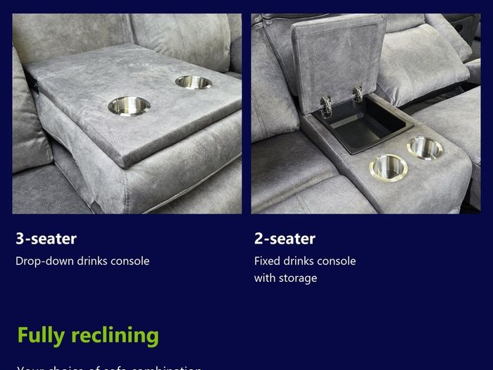Vancouver Grey Reclining Sofa Set - 3+2 or 3+1+1